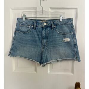 Madewell Women's 30 Jean Shorts Relaxed Denim Medium Wash Distressed Slit Side